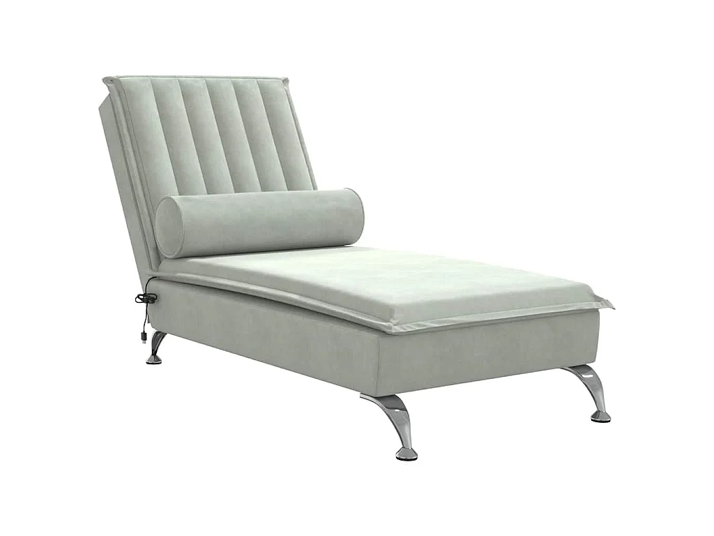 Chaise Longue Massaggi Cuscino a Rullo Grigio Chiaro in Velluto