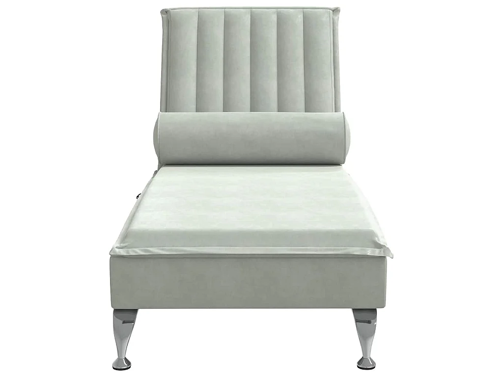 Chaise Longue Massaggi Cuscino a Rullo Grigio Chiaro in Velluto