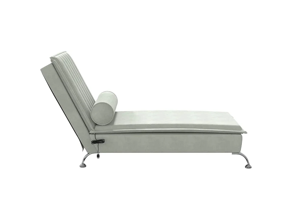 Chaise Longue Massaggi Cuscino a Rullo Grigio Chiaro in Velluto