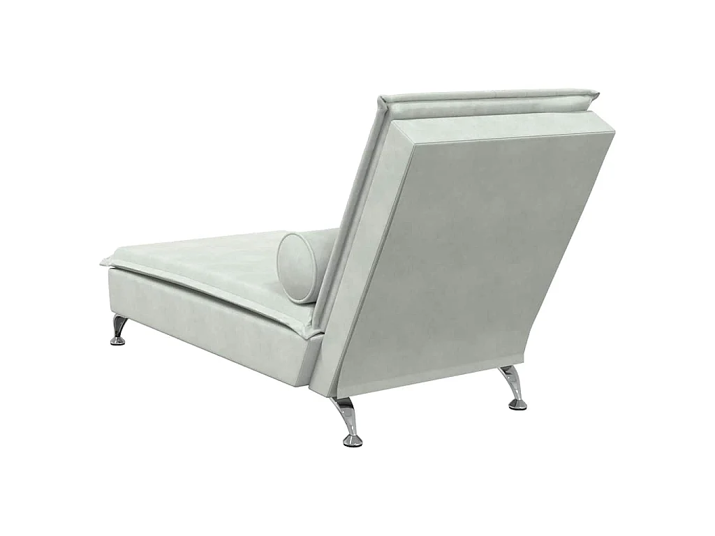 Chaise Longue Massaggi Cuscino a Rullo Grigio Chiaro in Velluto