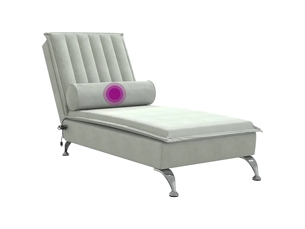 Chaise Longue Massaggi Cuscino a Rullo Grigio Chiaro in Velluto