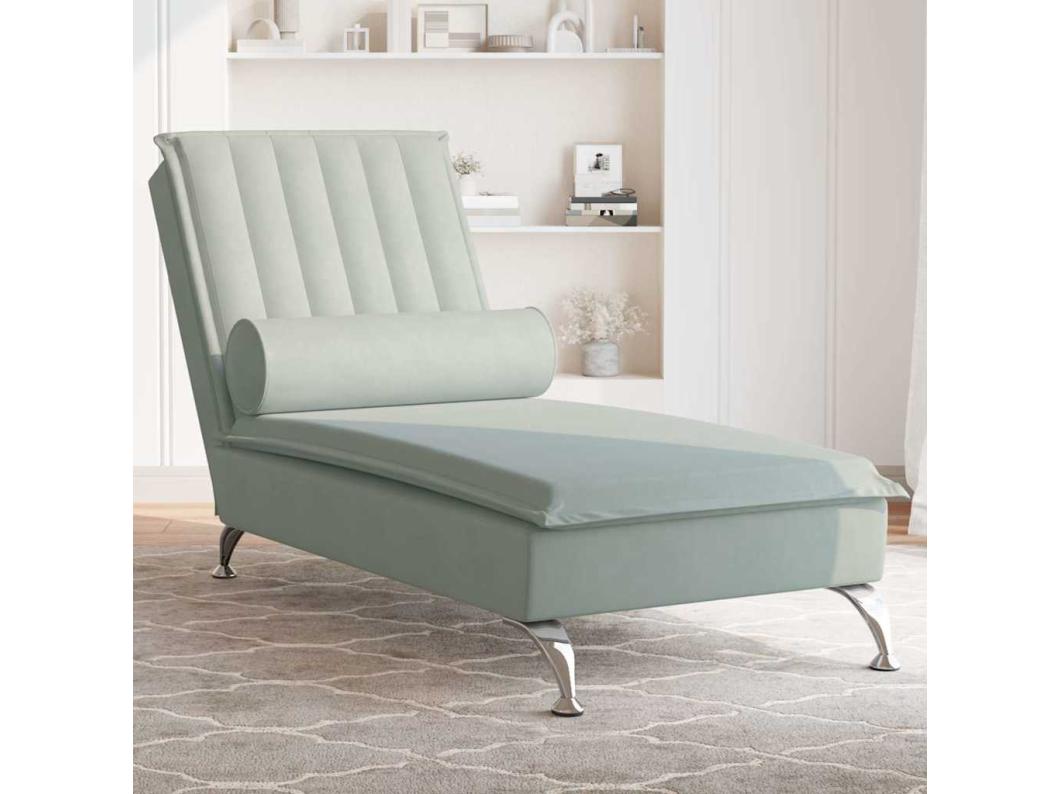 Chaise lounge de massagem com rolo veludo cinzento-claro