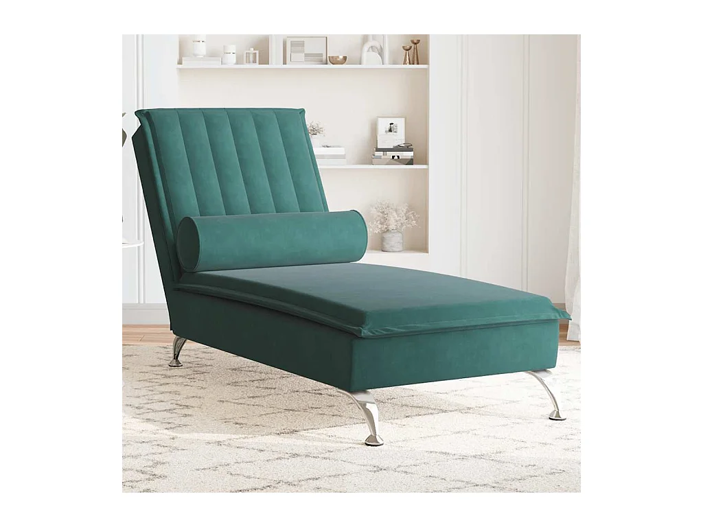 Massage-Chaiselongue mit Nackenrolle Dunkelgrün Samt