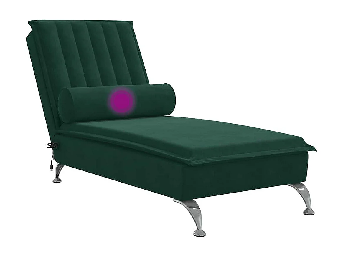 Chaise longue de massage avec traversin vert foncé velours