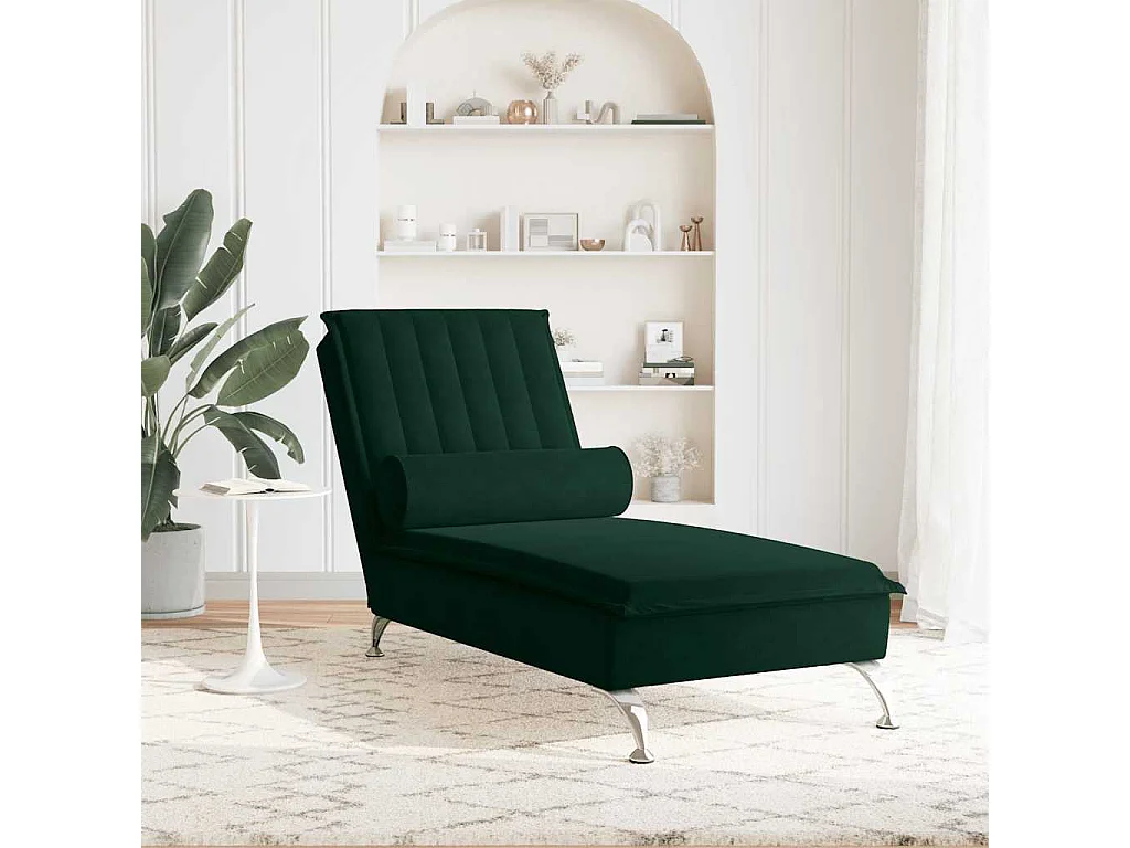 Chaise longue de massage avec traversin vert foncé velours