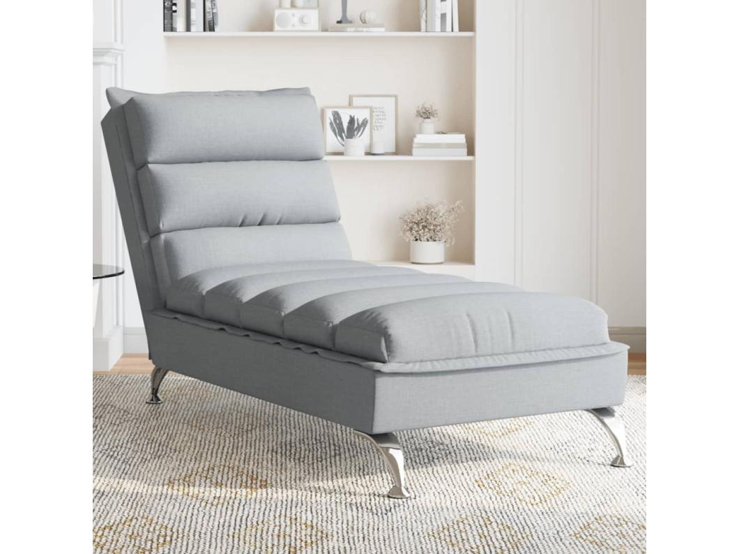 Chaise lounge com almofadões tecido cinzento-claro
