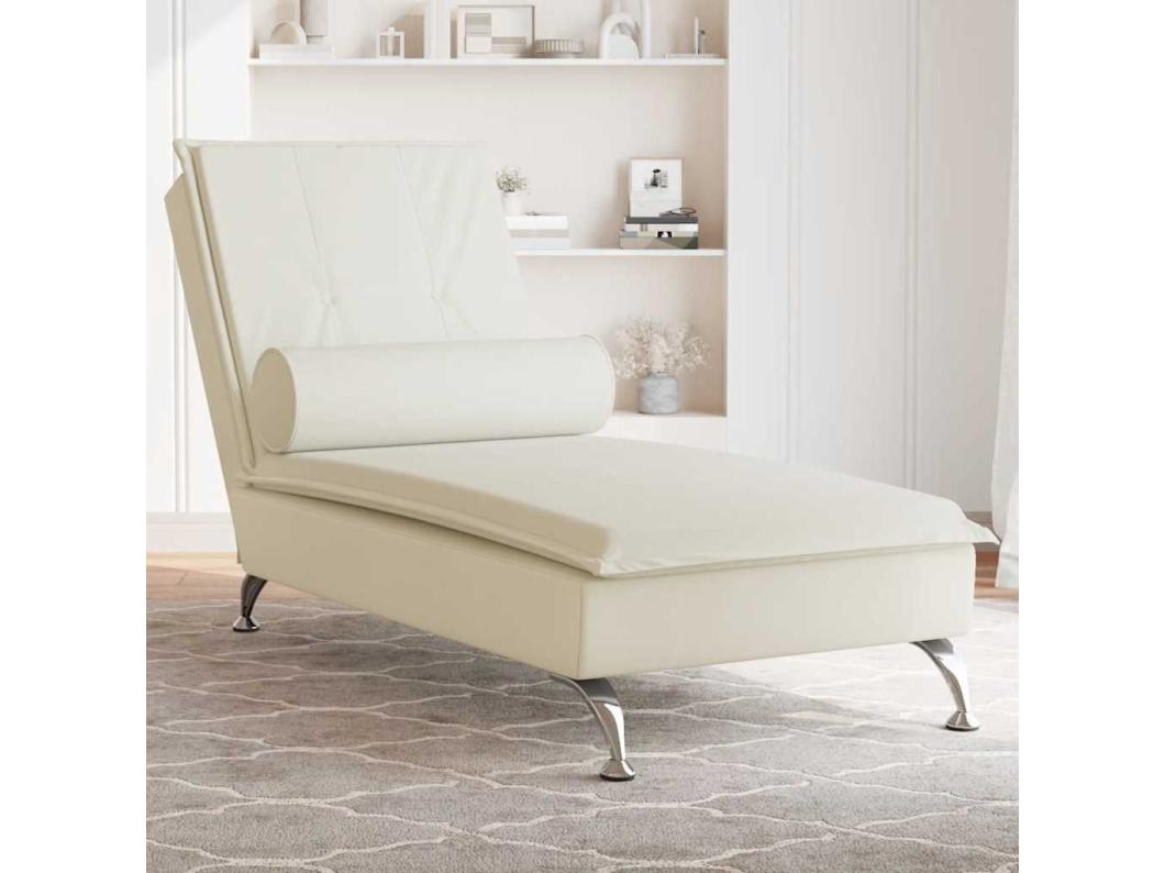 Chaise lounge de massagem com rolo veludo creme