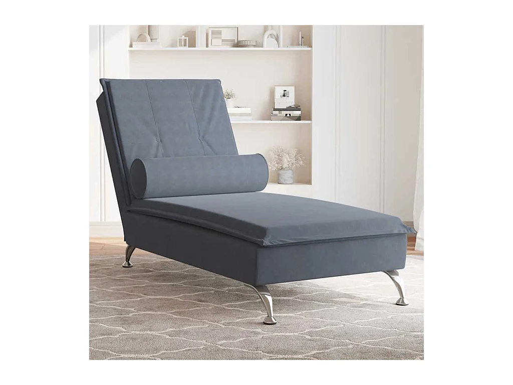 Massage chaise longue met bolster fluweel donkergrijs