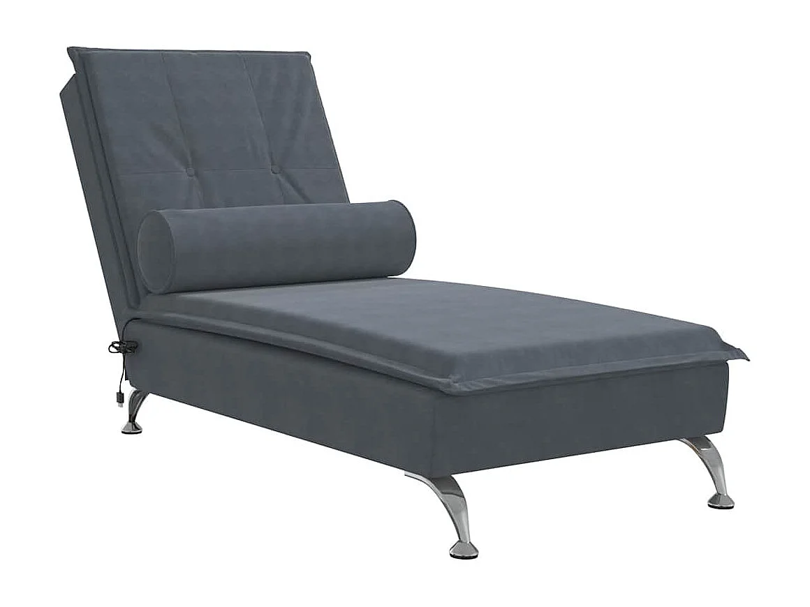 Massage-Chaiselongue mit Nackenrolle Dunkelgrau Samt