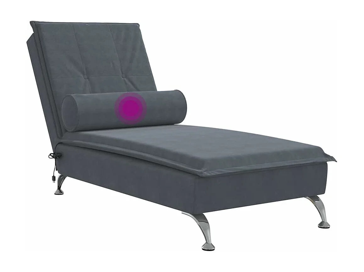 Massage-Chaiselongue mit Nackenrolle Dunkelgrau Samt