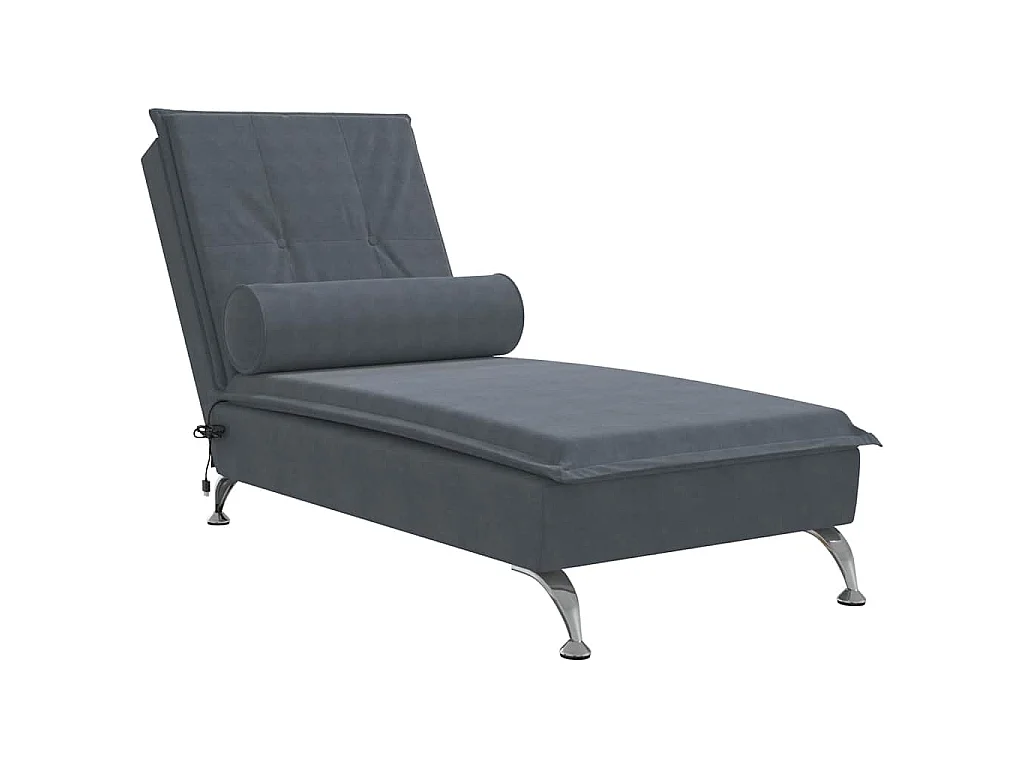 Chaise lounge de massagem com rolo veludo cinzento-escuro
