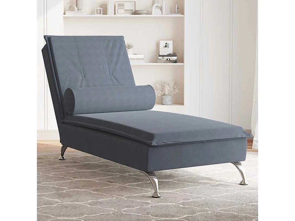 Chaise lounge de massagem com rolo veludo cinzento-escuro