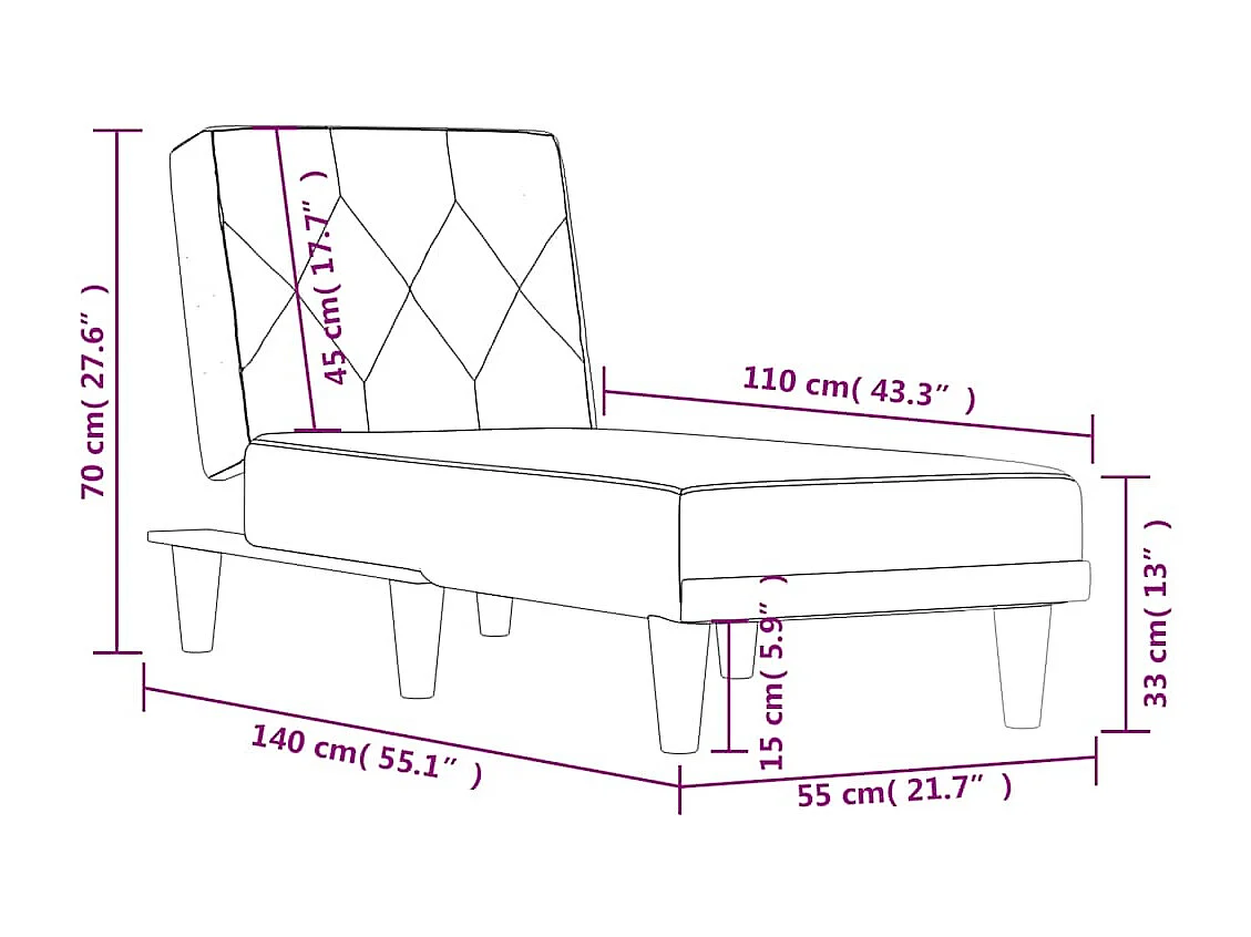 Chaise longue bleu velours