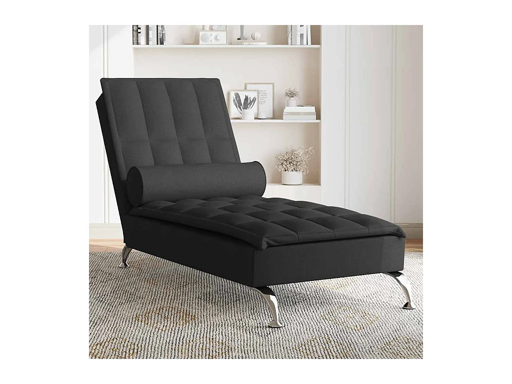 Chaise longue de massage avec traversin noir tissu