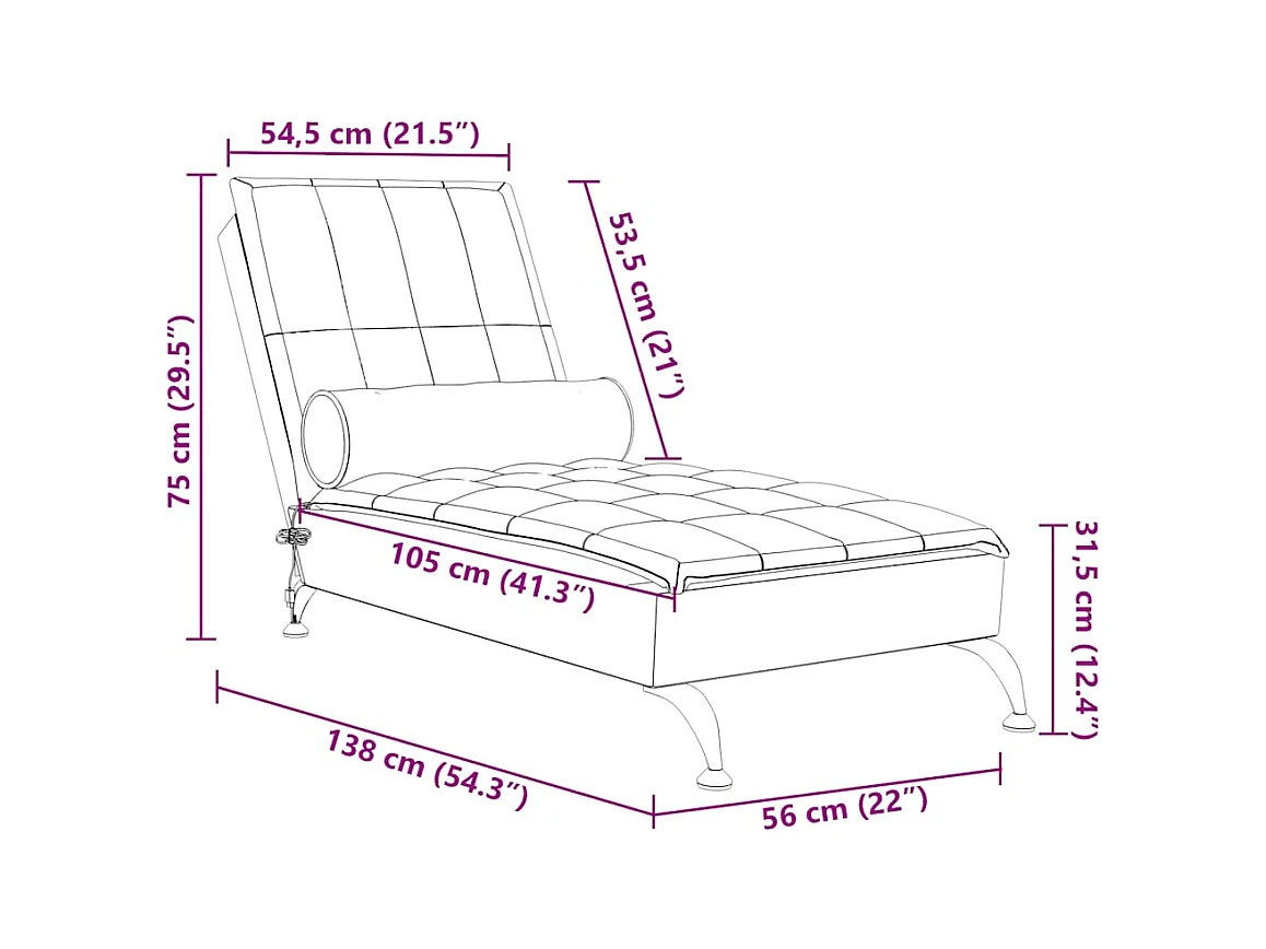 Massage chaise longue met bolster stof zwart