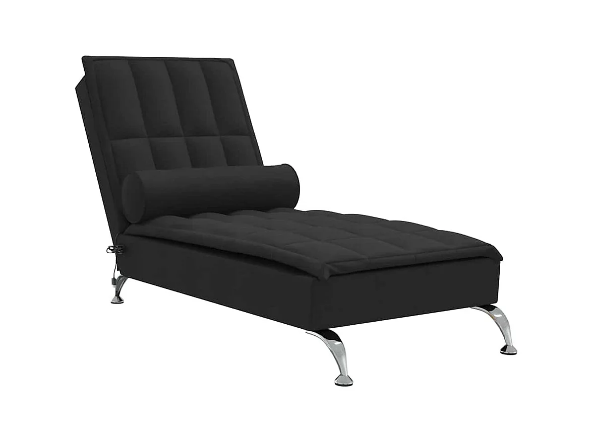 Massage chaise longue met bolster stof zwart