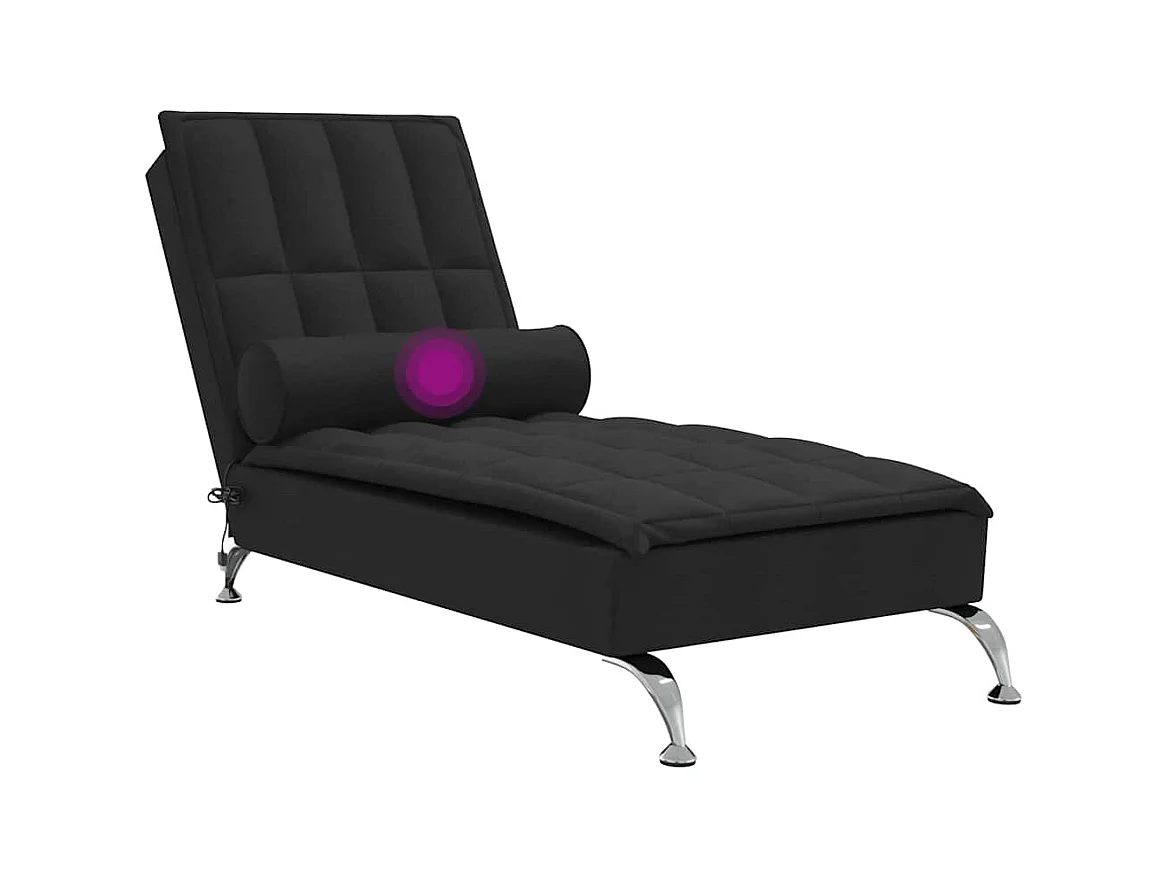 Massage chaise longue met bolster stof zwart