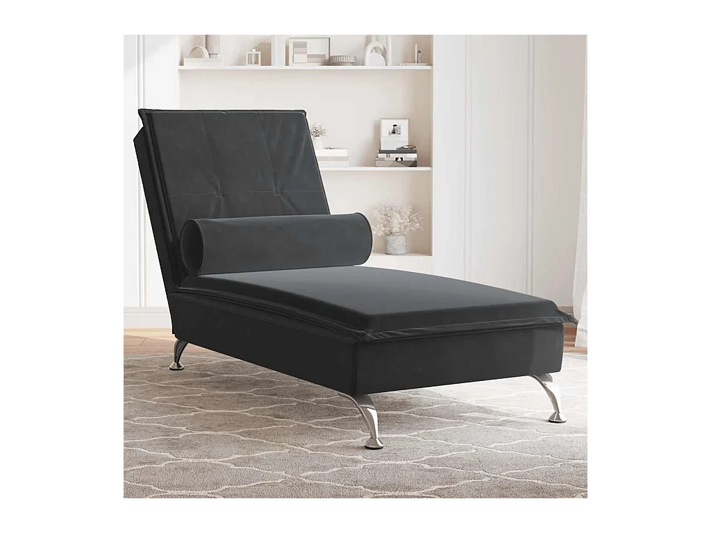 Massage chaise longue met bolster fluweel zwart