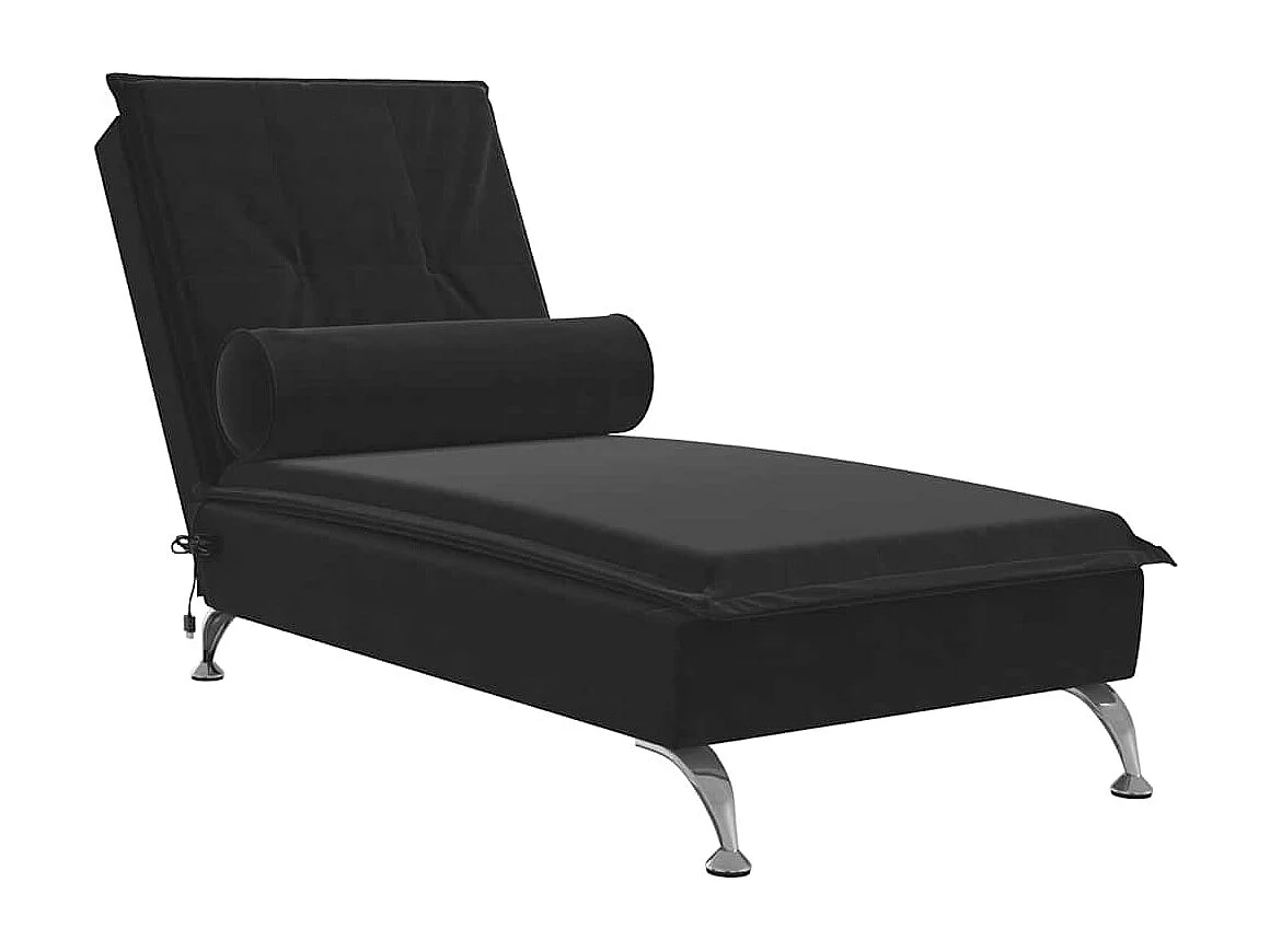 Massage chaise longue met bolster fluweel zwart