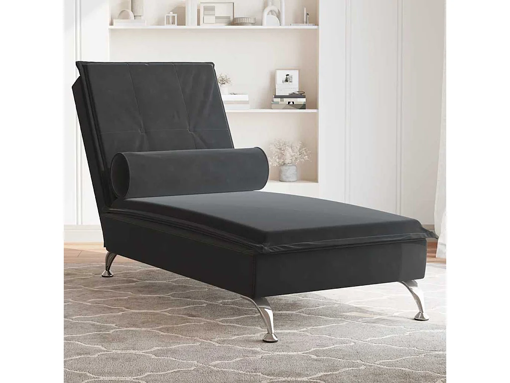 Massage chaise longue met bolster fluweel zwart