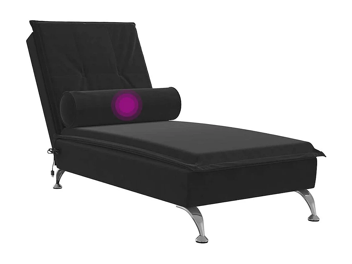 Massage chaise longue met bolster fluweel zwart