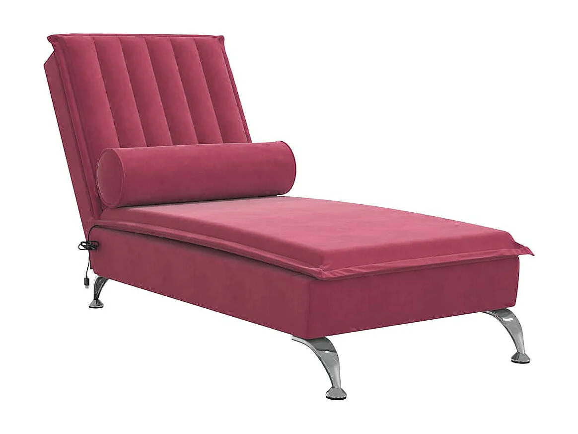 Chaise longue de massage avec traversin rouge bordeaux velours