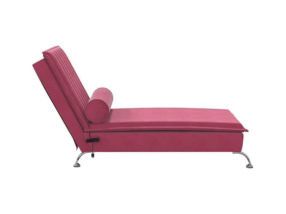 Chaise longue de massage avec traversin rouge bordeaux velours