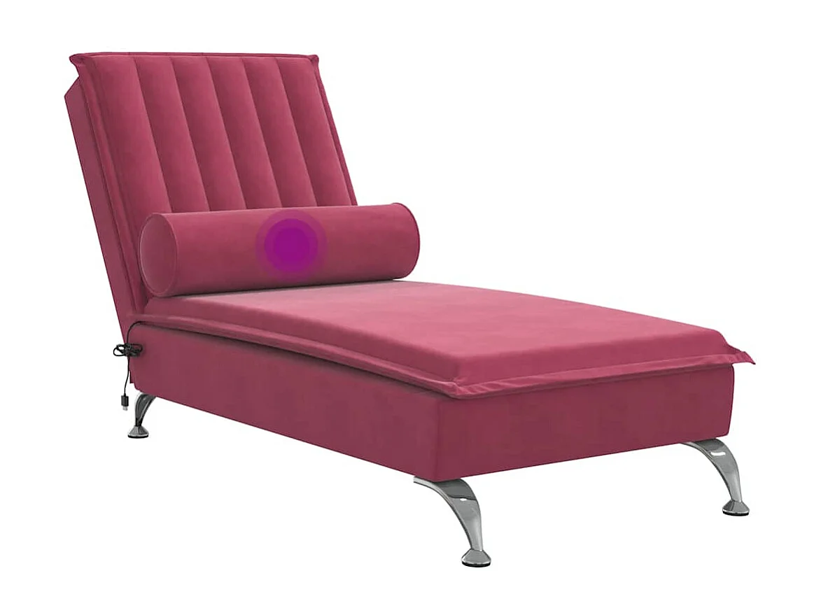 Chaise longue de massage avec traversin rouge bordeaux velours