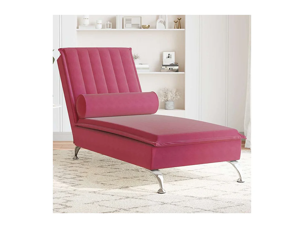 Chaise longue de massage avec traversin rouge bordeaux velours