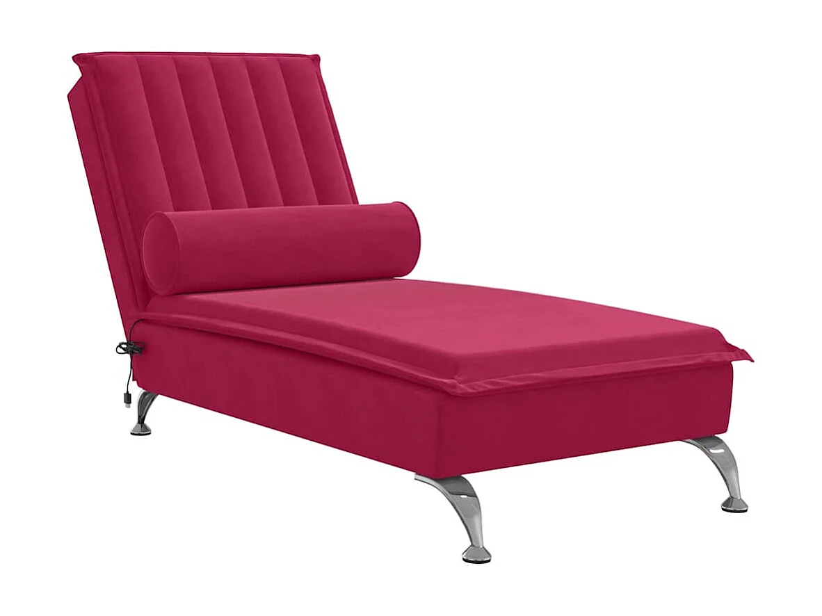 Chaise longue de massage avec traversin rouge bordeaux velours