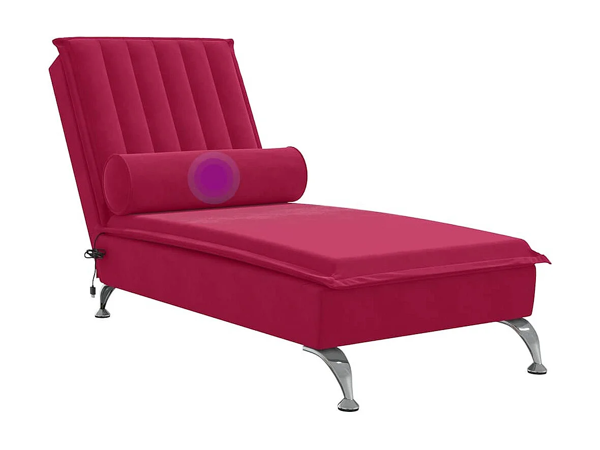 Chaise longue de massage avec traversin rouge bordeaux velours