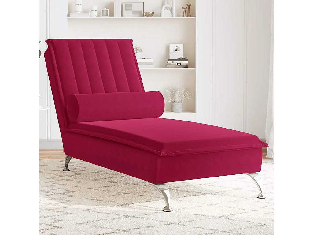 Chaise lounge de massagem com rolo veludo vermelho tinto