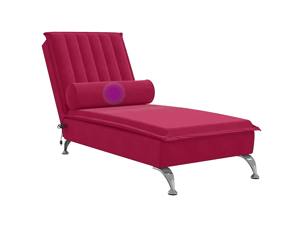 Chaise longue de massage avec traversin rouge bordeaux velours