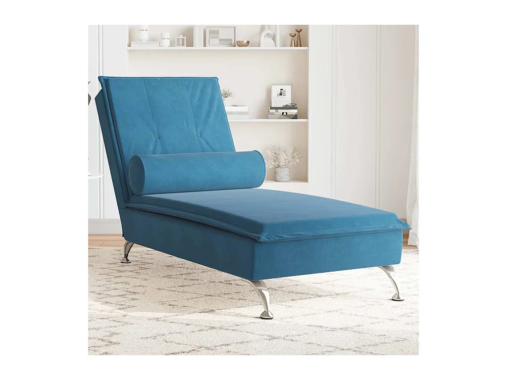 Massage chaise longue met bolster fluweel blauw