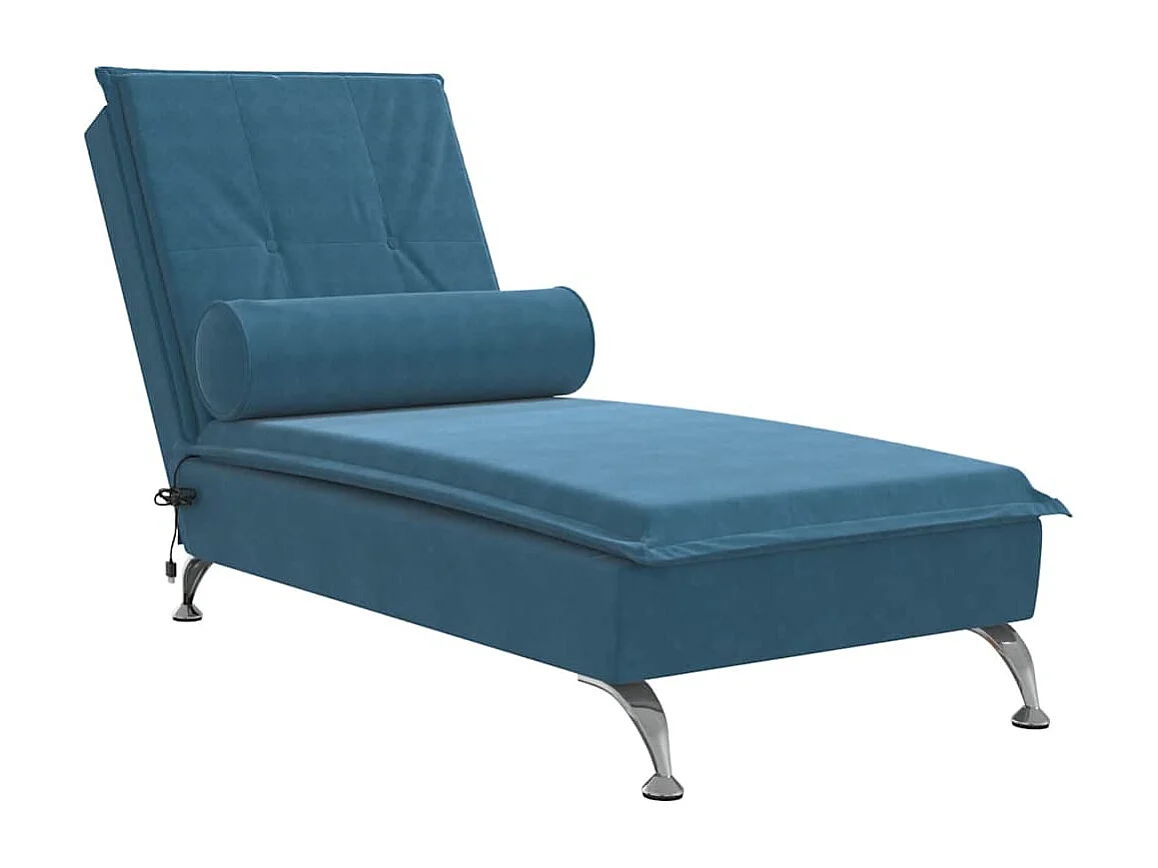 Massage-Chaiselongue mit Nackenrolle Blau Samt