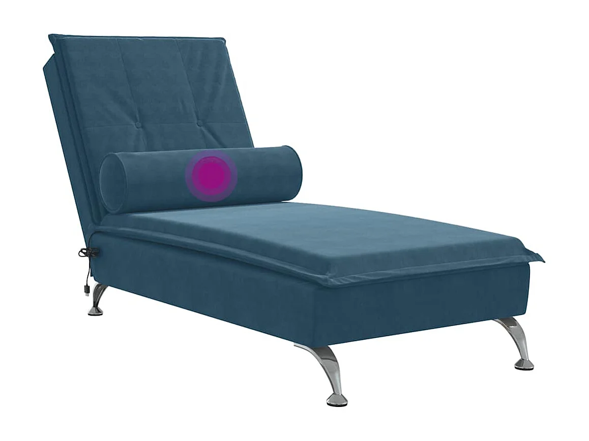 Chaise longue de massage avec traversin bleu velours