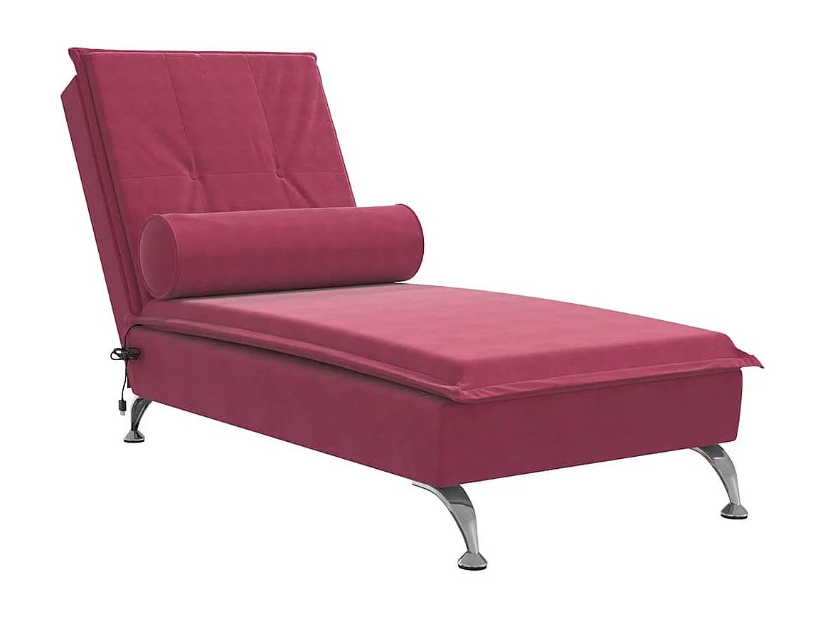 Chaise longue de massage avec traversin rouge bordeaux velours