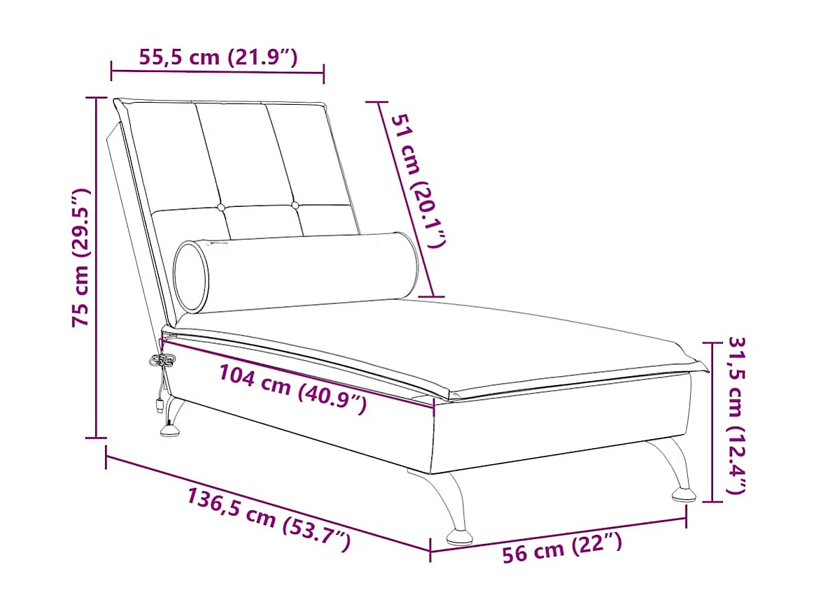 Massage-Chaiselongue mit Nackenrolle Weinrot Samt