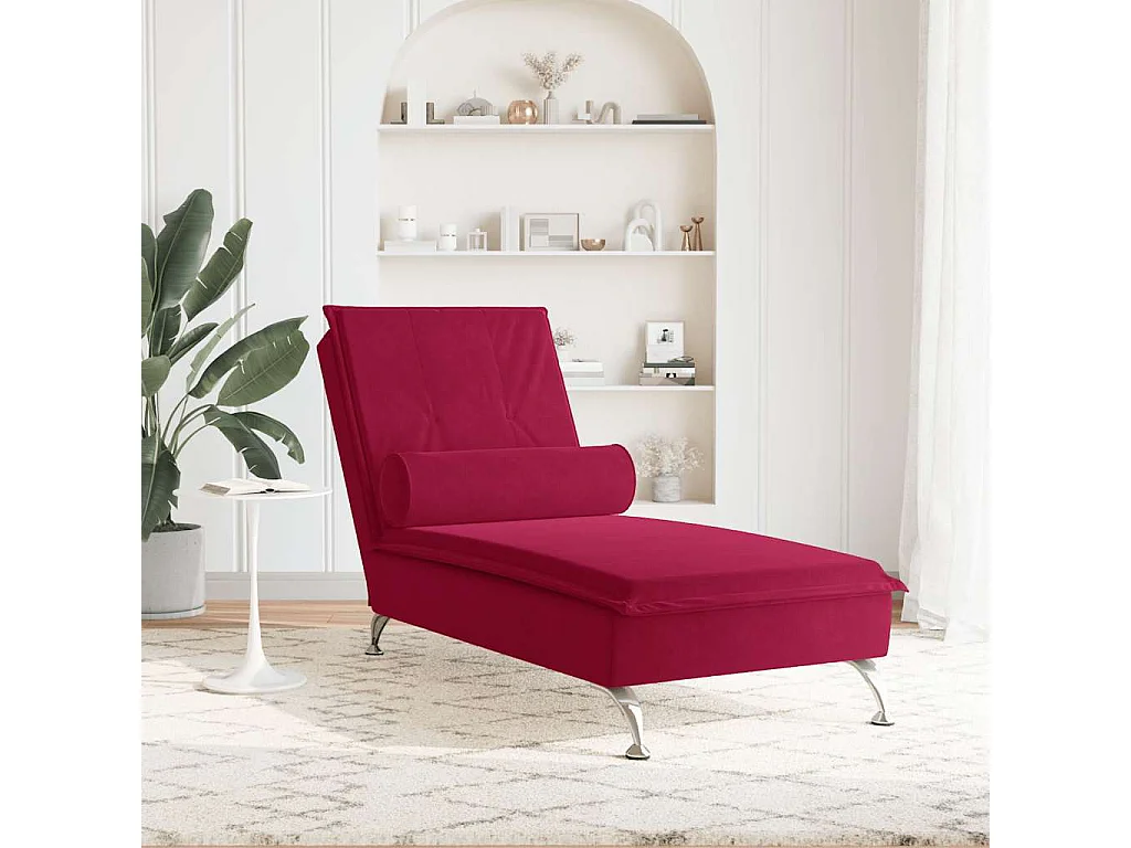 Chaise longue de massage avec traversin rouge bordeaux velours