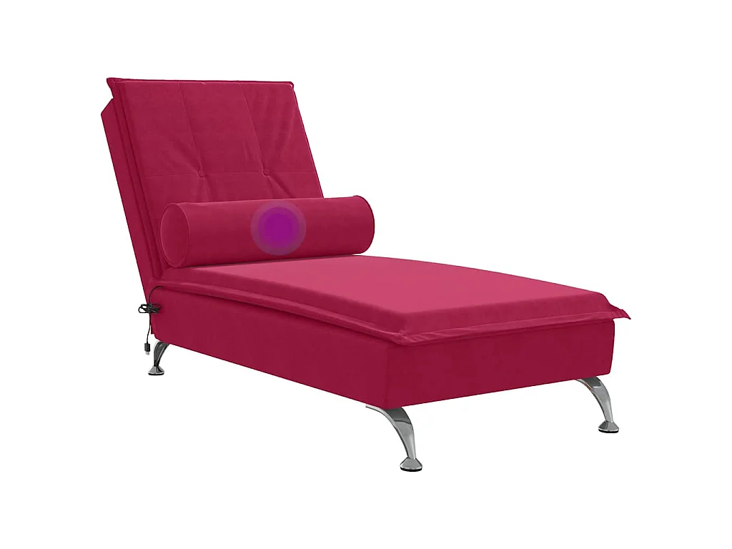 Chaise longue de massage avec traversin rouge bordeaux velours