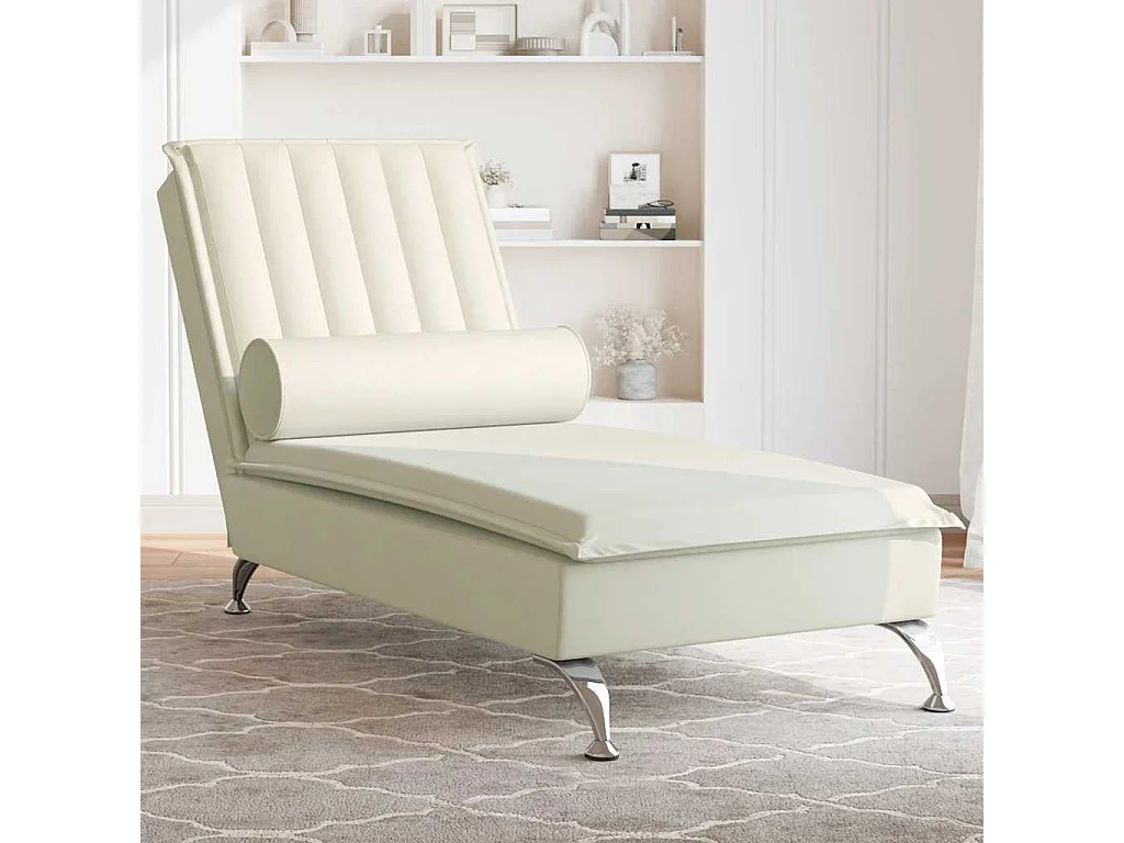 Chaise Longue Massaggi con Cuscino a Rullo Crema in Velluto