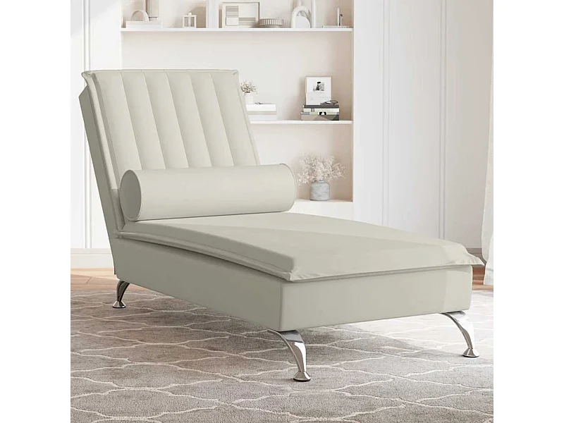 Chaise longue de massage avec traversin crème velours