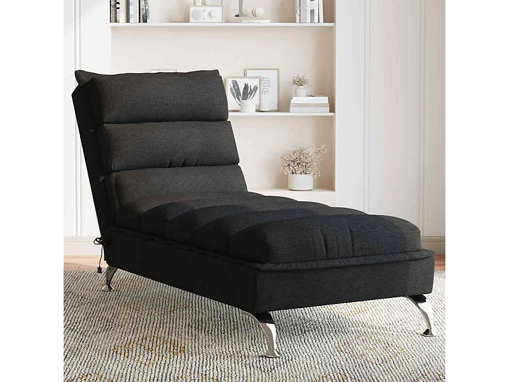 Chaise longue de massage avec coussins noir tissu