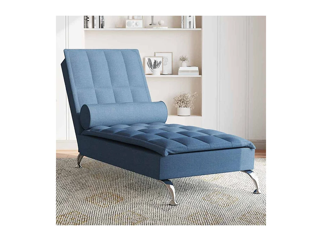 Chaise longue de massage avec traversin bleu tissu