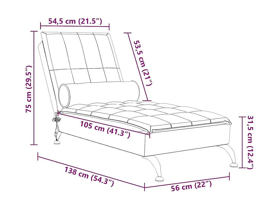Massage-Chaiselongue mit Nackenrolle Blau Stoff