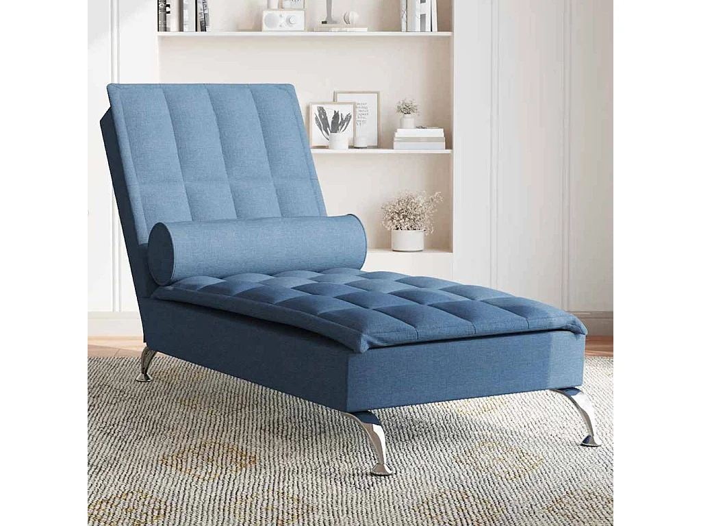Chaise longue de massage avec traversin bleu tissu