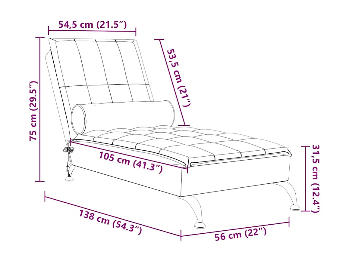 Chaise longue de massage avec traversin bleu tissu