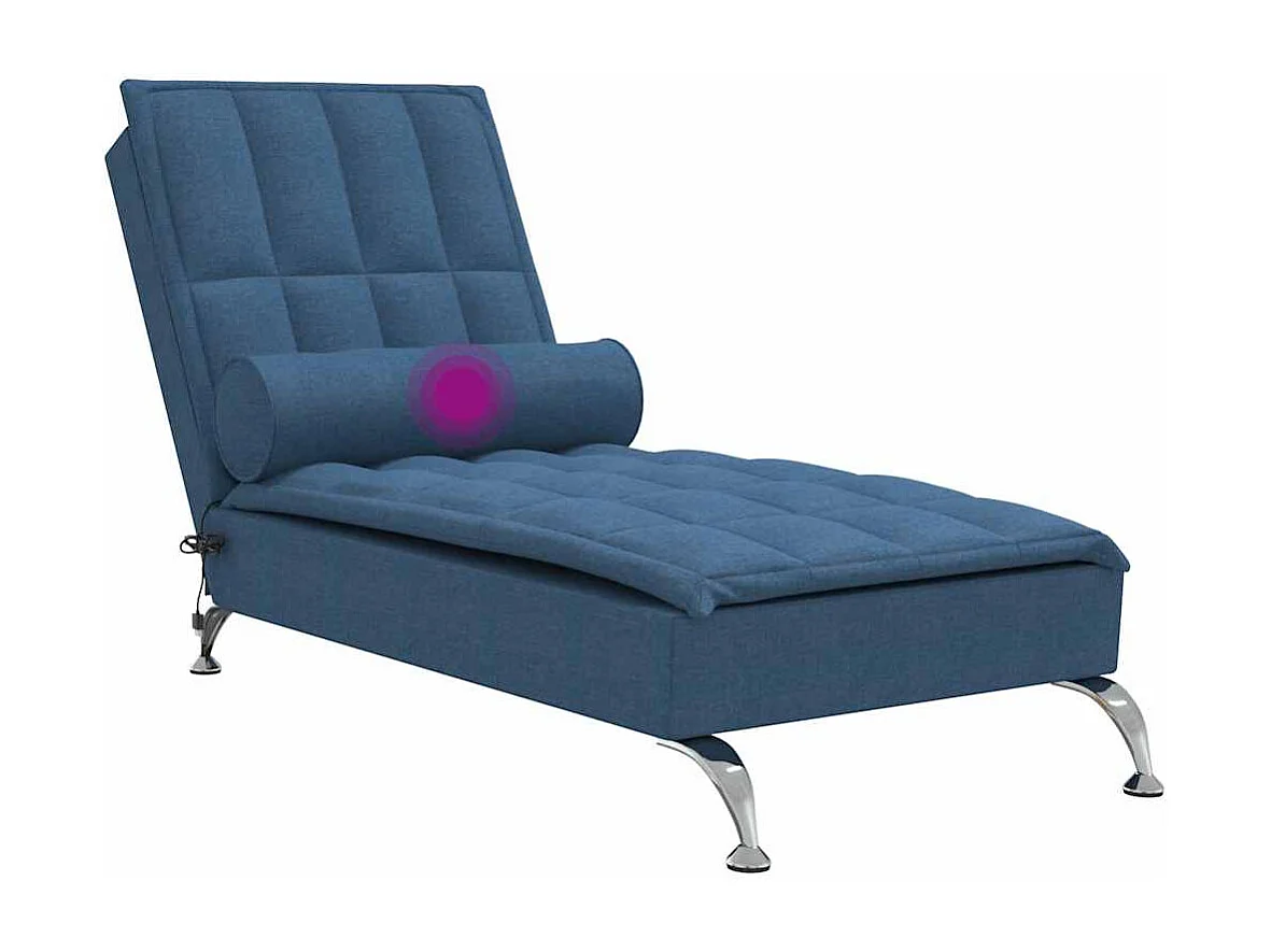 Chaise longue de massage avec traversin bleu tissu