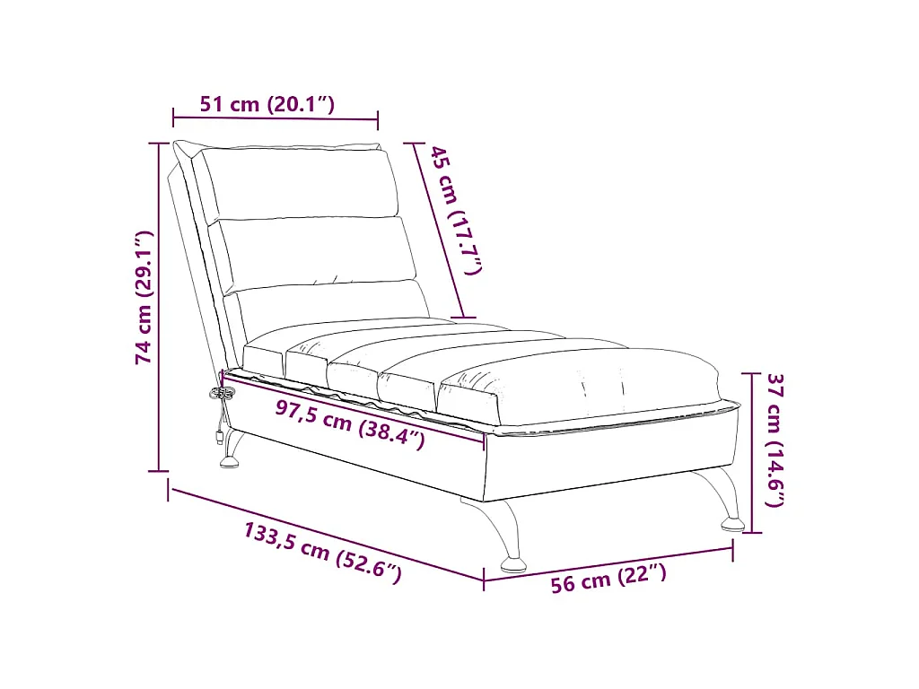 Chaise longue de massage avec coussins crème tissu