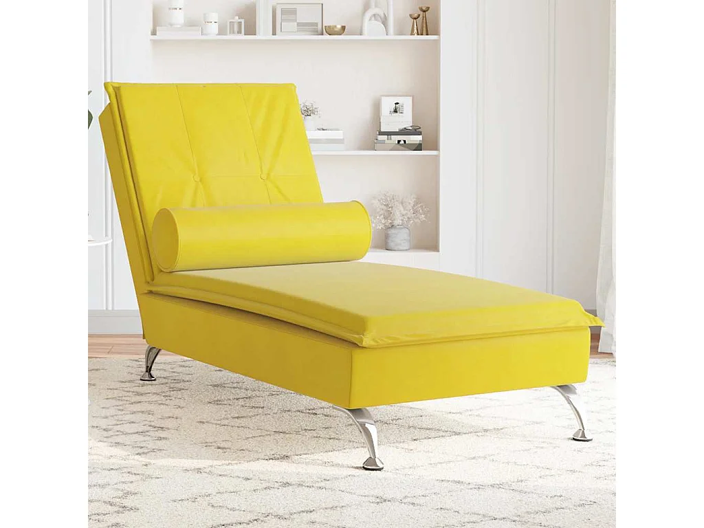Chaise longue de massage avec traversin jaune velours
